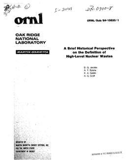 Brief Historical Perspective on the Definition of High-Level Nuclear Wastes