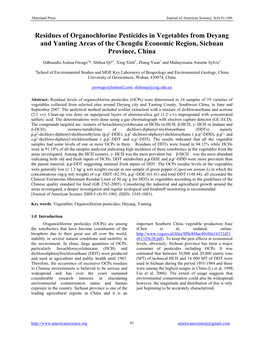 Residues of Organochlorine Pesticides in Vegetables from Deyang and Yanting Areas of the Chengdu Economic Region, Sichuan Province, China