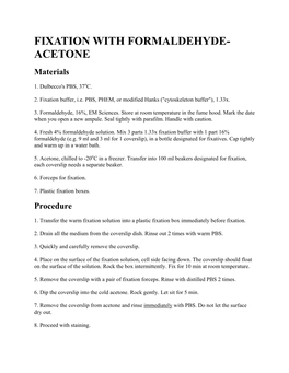 FIXATION with FORMALDEHYDE- ACETONE Materials