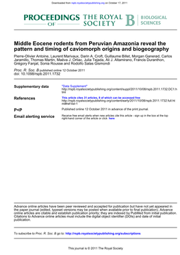 Pattern and Timing of Caviomorph Origins and Biogeography Middle