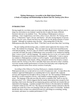 Making Shakespeare Accessible to the High School Student: a Study of Language and Relationships in Hamlet and the Taming of the Shrew