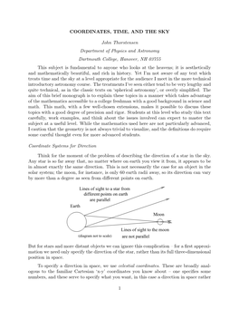 COORDINATES, TIME, and the SKY John Thorstensen