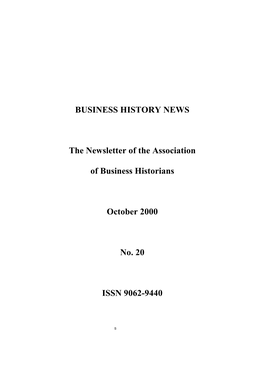 BUSINESS HISTORY NEWS the Newsletter of the Association Of