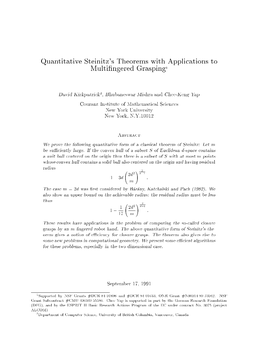 Quantitative Steinitz's Theorems with Applications to Multi Ngered