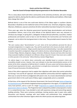 Knock, and the Door Will Open: How the Council of Europe Helped Improve Governance in the Ukrainian Bessarabia This Is a Story A