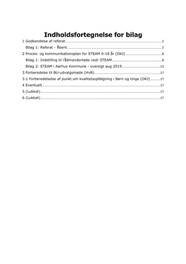 Indholdsfortegnelse for Bilag 1 Godkendelse Af Referat