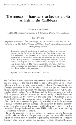 The Impact of Hurricane on Caribbean Tourist Arrivals 2013