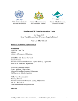 Ninth Regional 3R Forum in Asia and the Pacific 4-6 March 2019 Royal