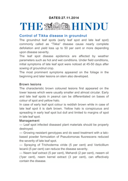 Control of Tikka Disease in Groundnut