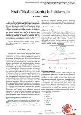 Need of Machine Learning in Bioinformatics