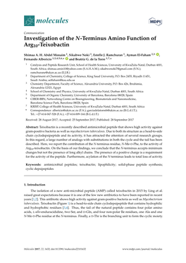 Investigation of the N-Terminus Amino Function of Arg10-Teixobactin