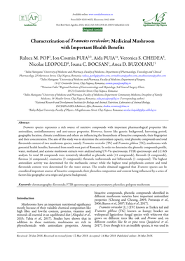 Characterization of Trametes Versicolor : Medicinal Mushroom with Important Health Benefits