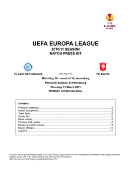 2010/11 Season Match Press Kit