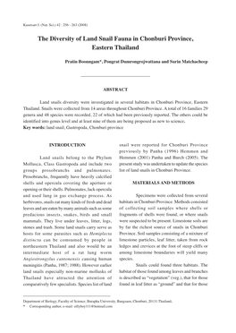 The Diversity of Land Snail Fauna in Chonburi Province, Eastern Thailand