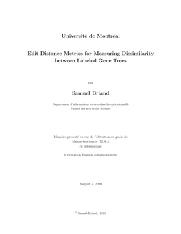 Université De Montréal Edit Distance Metrics for Measuring Dissimilarity