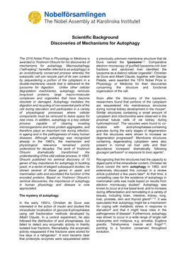 Scientific Background: Discoveries of Mechanisms for Autophagy