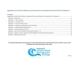 Appendices for the West, Williams and Saxtons Rivers and Adjacent Connecticut River Tributaries