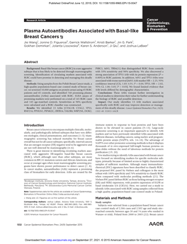 Plasma Autoantibodies Associated with Basal-Like Breast Cancers