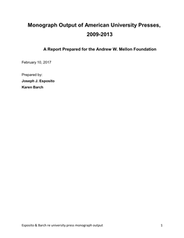 Monograph Output of American University Presses, 2009-2013