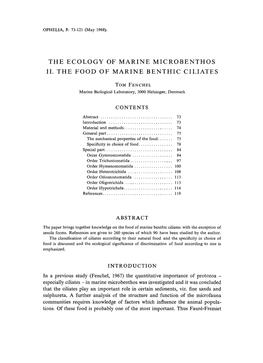 The Ecology of Marine Microbenthos Ii. the Food of Marine Benthic Ciliates