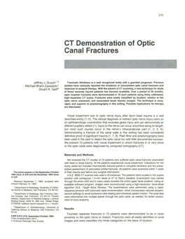 CT Demonstration of Optic Canal Fractures