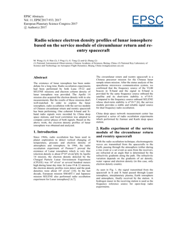 EPSC2017-933, 2017 European Planetary Science Congress 2017 Eeuropeapn Planetarsy Science Ccongress C Author(S) 2017