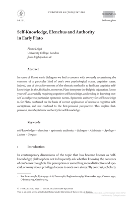 Self-Knowledge, Elenchus and Authority in Early Plato