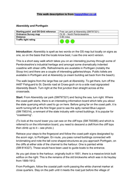 This Walk Description Is from Happyhiker.Co.Uk Abereiddy And
