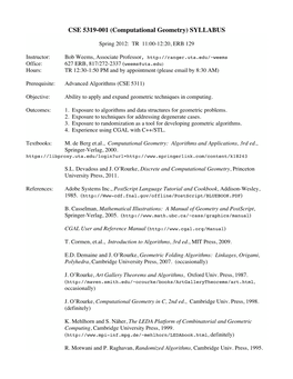 CSE 5319-001 (Computational Geometry) SYLLABUS