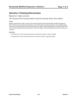 Genetically Modified Organisms: Activity 1 Page 1 of 3