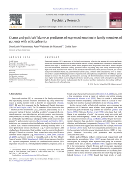 Shame and Guilt/Self-Blame As Predictors of Expressed Emotion in Family Members of Patients with Schizophrenia