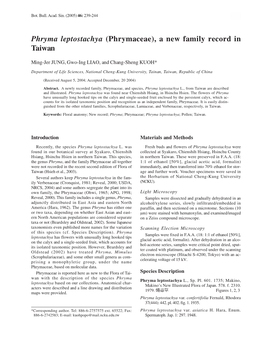 Phryma Leptostachya (Phrymaceae), a New Family Record in Taiwan