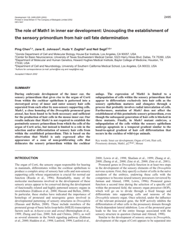 Development of the Organ of Corti Appears to Be Separated Into 2496 P