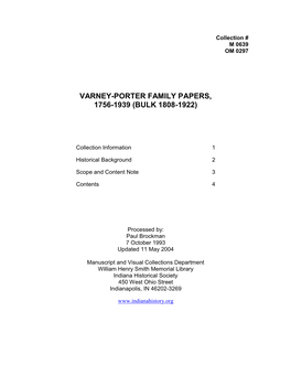 Varney-Porter Family Papers, 1756-1939 (Bulk 1808-1922)