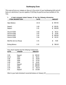 Bookkeeping Exam