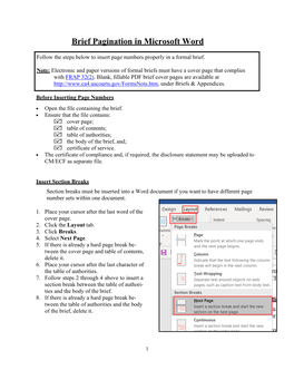 Brief Pagination in Microsoft Word