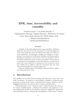 EPR, Time, Irreversibility and Causality