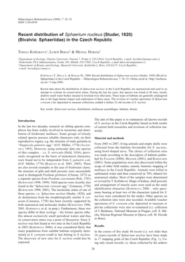 Recent Distribution of Sphaerium Nucleus (Studer, 1820) (Bivalvia: Sphaeriidae) in the Czech Republic