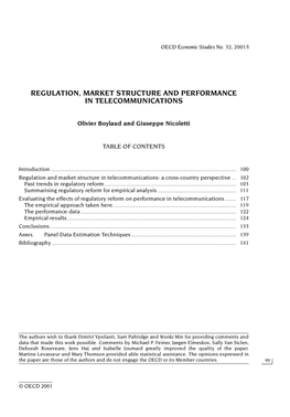 Regulation, Market Structure and Performance in Telecommunications
