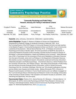 Community Psychology and Public Policy: Research, Advocacy and Training in International Contexts