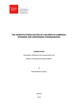 The Deinstitutionalization of Children in Cambodia: Intended and Unintended Consequences