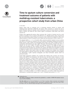 Time to Sputum Culture Conversion and Treatment Outcome of Patients with Multidrug-Resistant Tuberculosis: a Prospective Cohort Study from Urban China