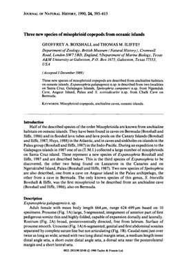 Three New Species of Misophrioid Copepods from Oceanic Islands