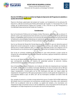 SECRETARÍA DE DESARROLLO SOCIAL Subsecretaría De Bienestar Social Dirección De Vinculación Y Estrategia Territorial