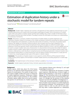 Estimation of Duplication History Under a Stochastic Model for Tandem Repeats Farzad Farnoud1* , Moshe Schwartz2 and Jehoshua Bruck3