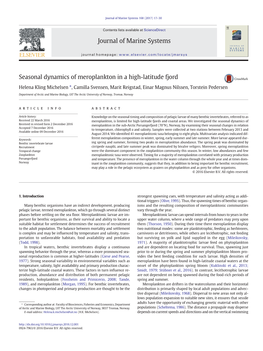 Seasonal Dynamics of Meroplankton in a High-Latitude Fjord