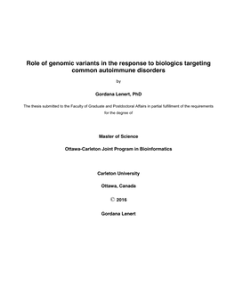 Role of Genomic Variants in the Response to Biologics Targeting Common Autoimmune Disorders