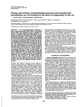 Plasma and Cellular Retinoid-Binding Proteins and Transthyretin