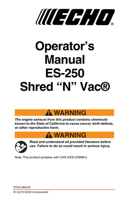 Operator's Manual ES-250 Shred “N” Vac®