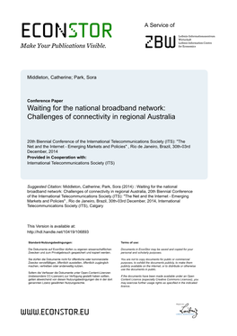 Waiting for the National Broadband Network: Challenges of Connectivity in Regional Australia